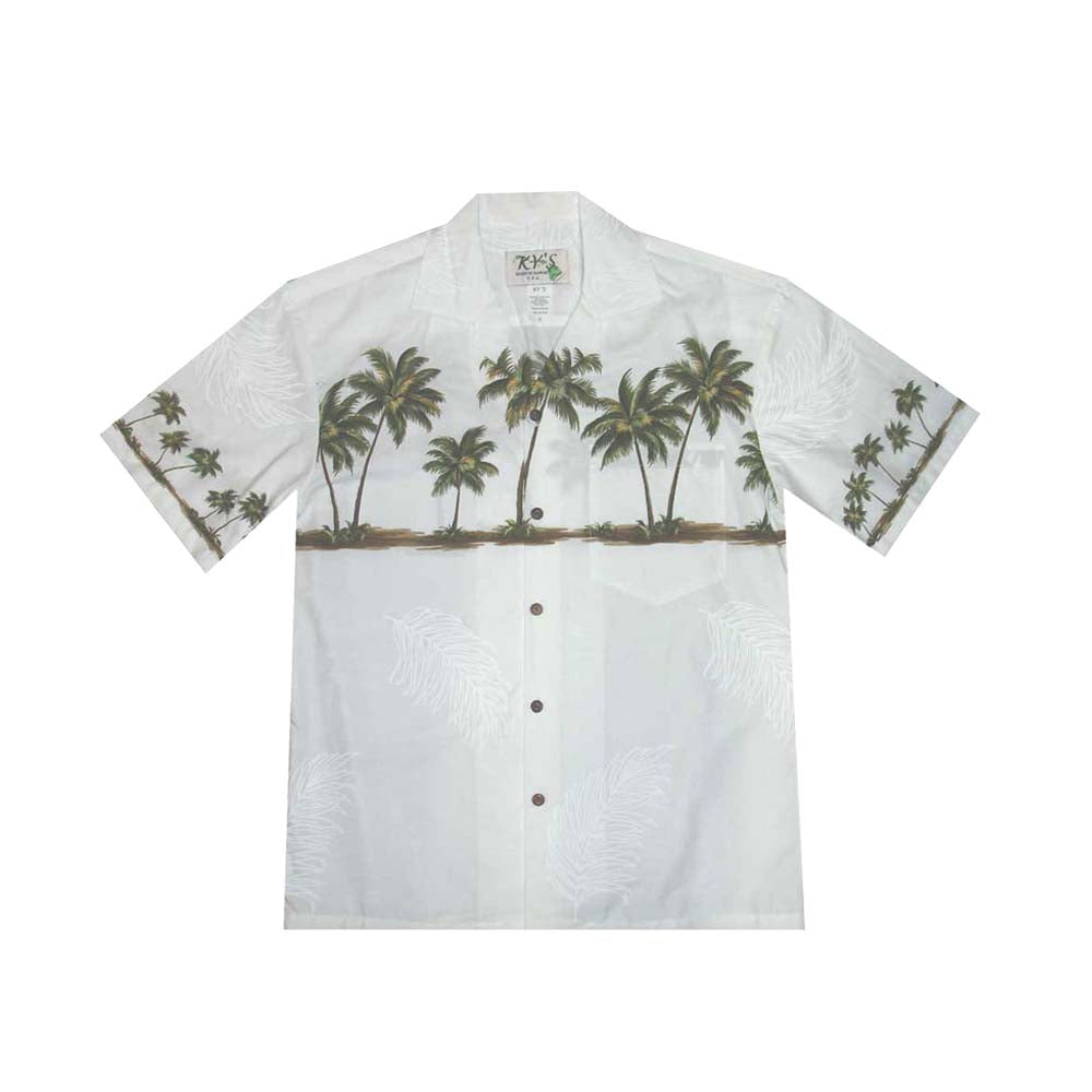 Ky's Hawaiian Cotton Shirt Palm Tree-White