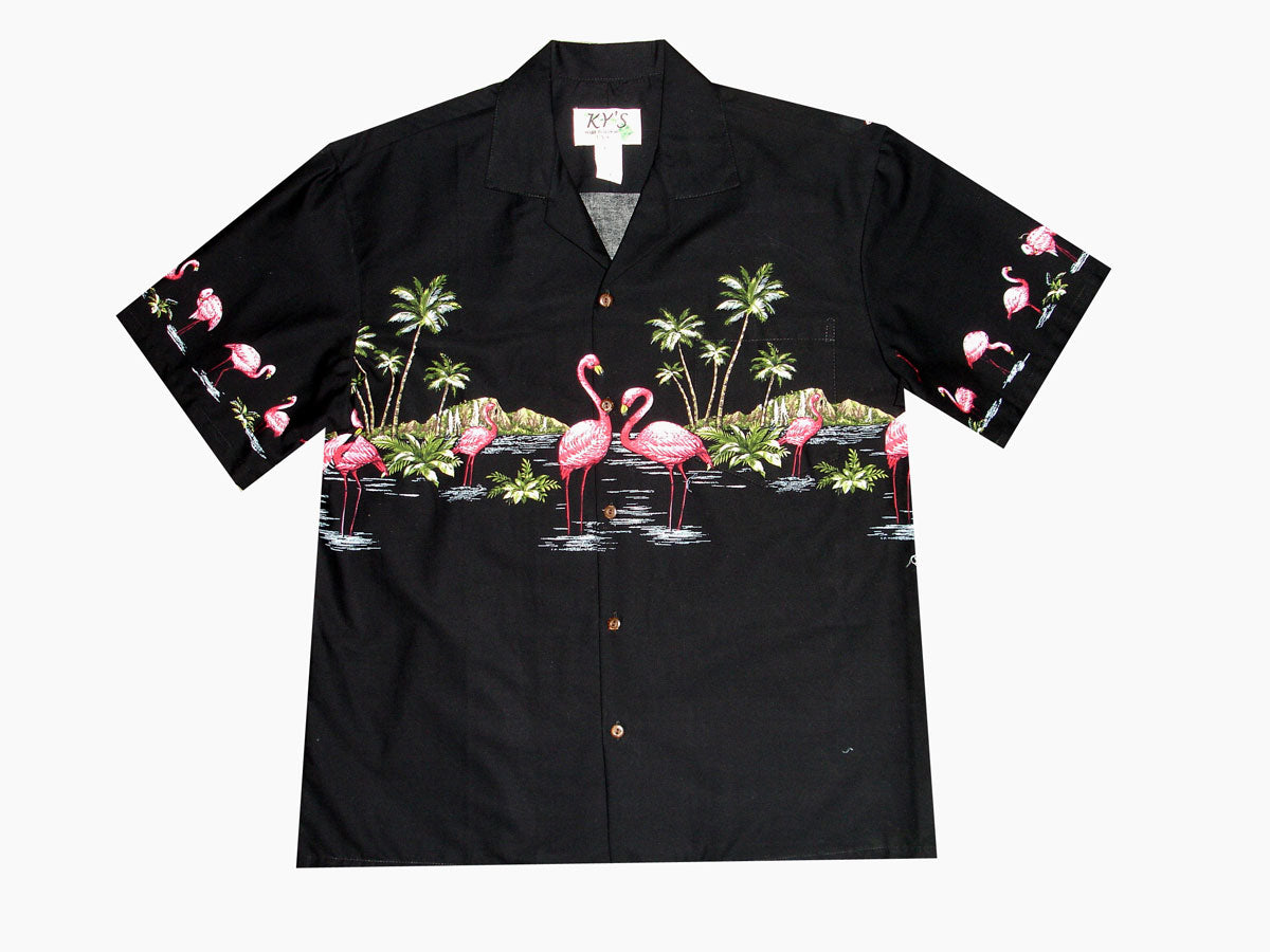 Pink Flamingo Island Cotton Aloha Shirt