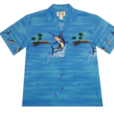 Blue Marlin Island Cotton Aloha Shirt