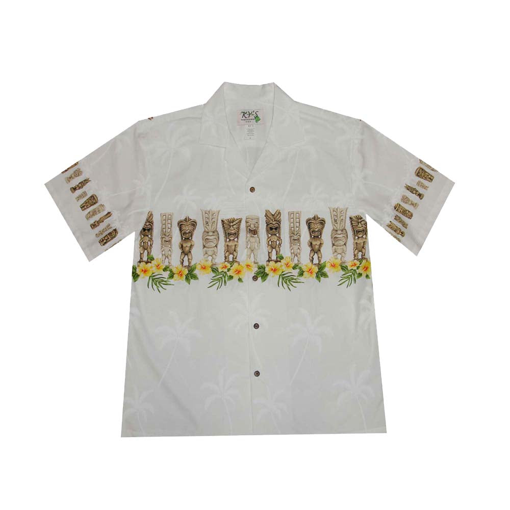 Ky's Hawaiian Cotton Shirt Lucky Tiki-White