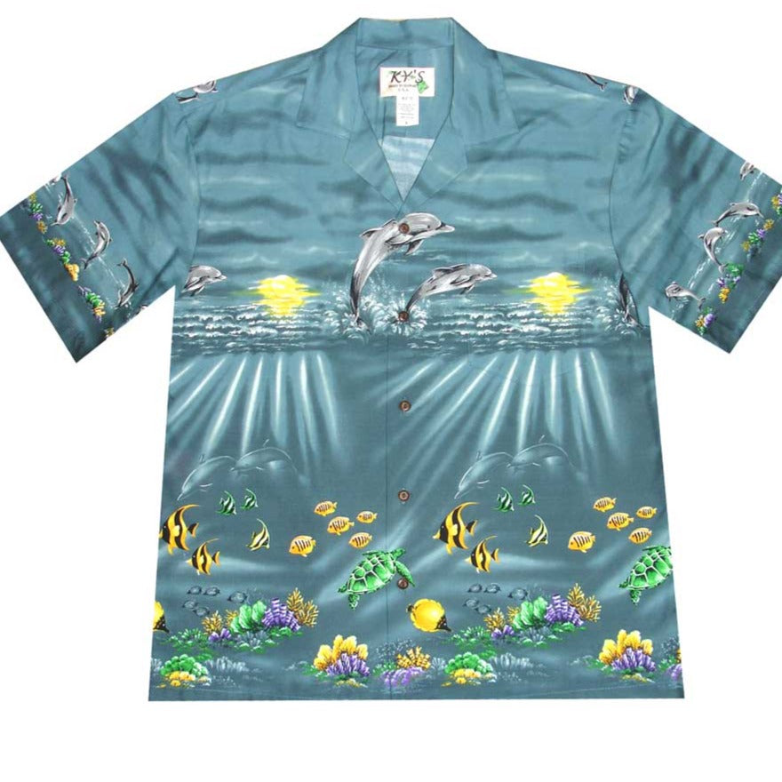 Sunrise Dolphin Swim Cotton Aloha Shirt