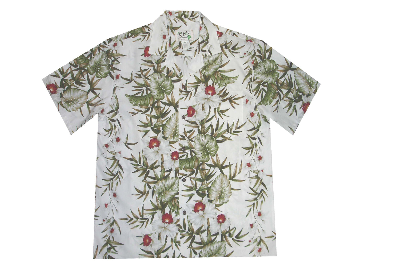 Cotton Hawaiian shirt Bamboo Panel -White