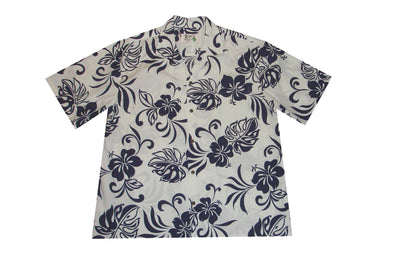 Ky`s Hawaiian Cotton Shirt Classic Hibiscus -Navy