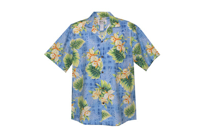 authentic hawaiian cotton aloha shirt with yellow orchid