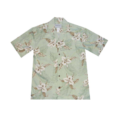 Lulumahu White Orchid Rayon Men's Aloha Shirt