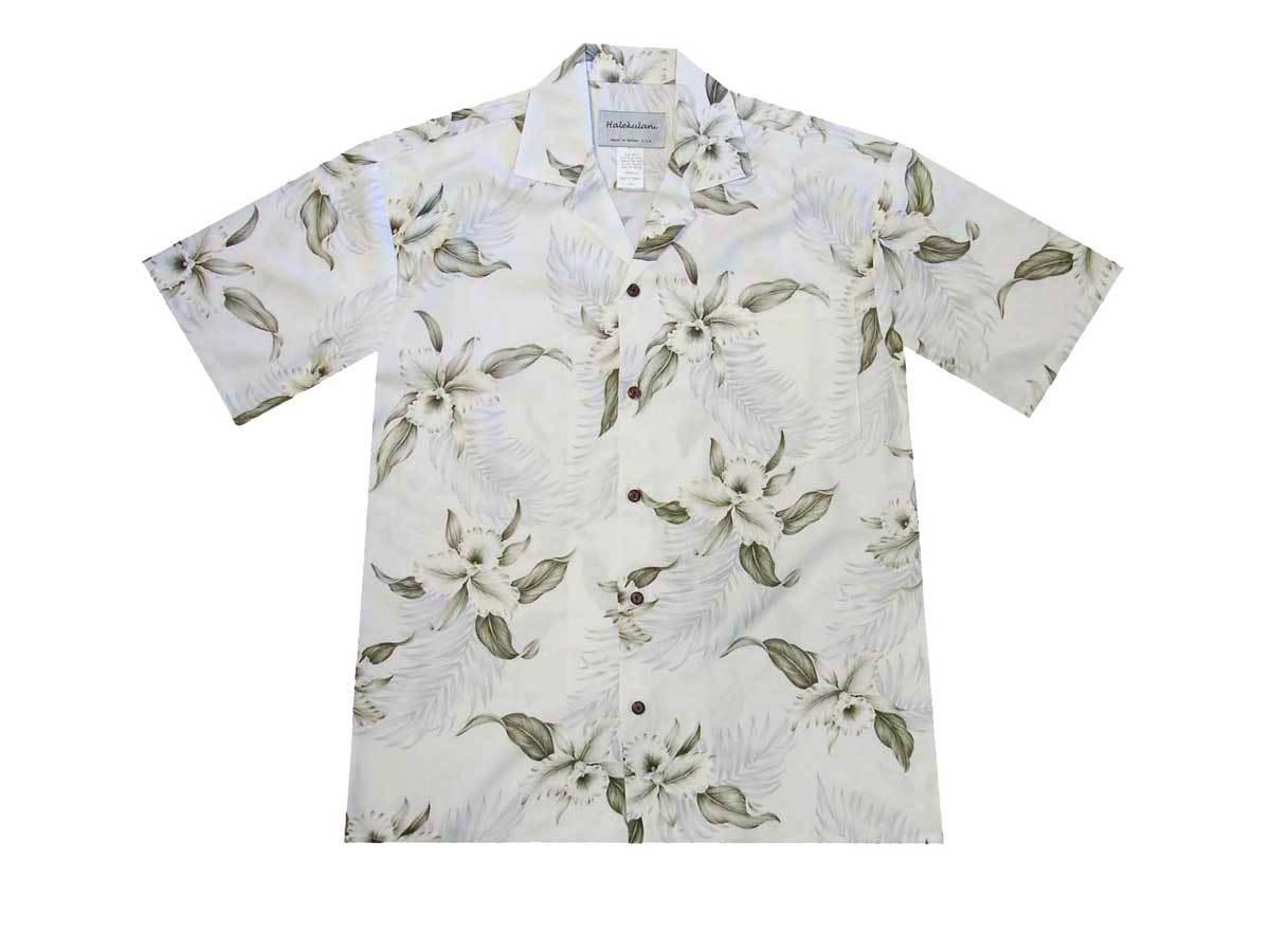 Lulumahu White Orchid Rayon Men's Aloha Shirt