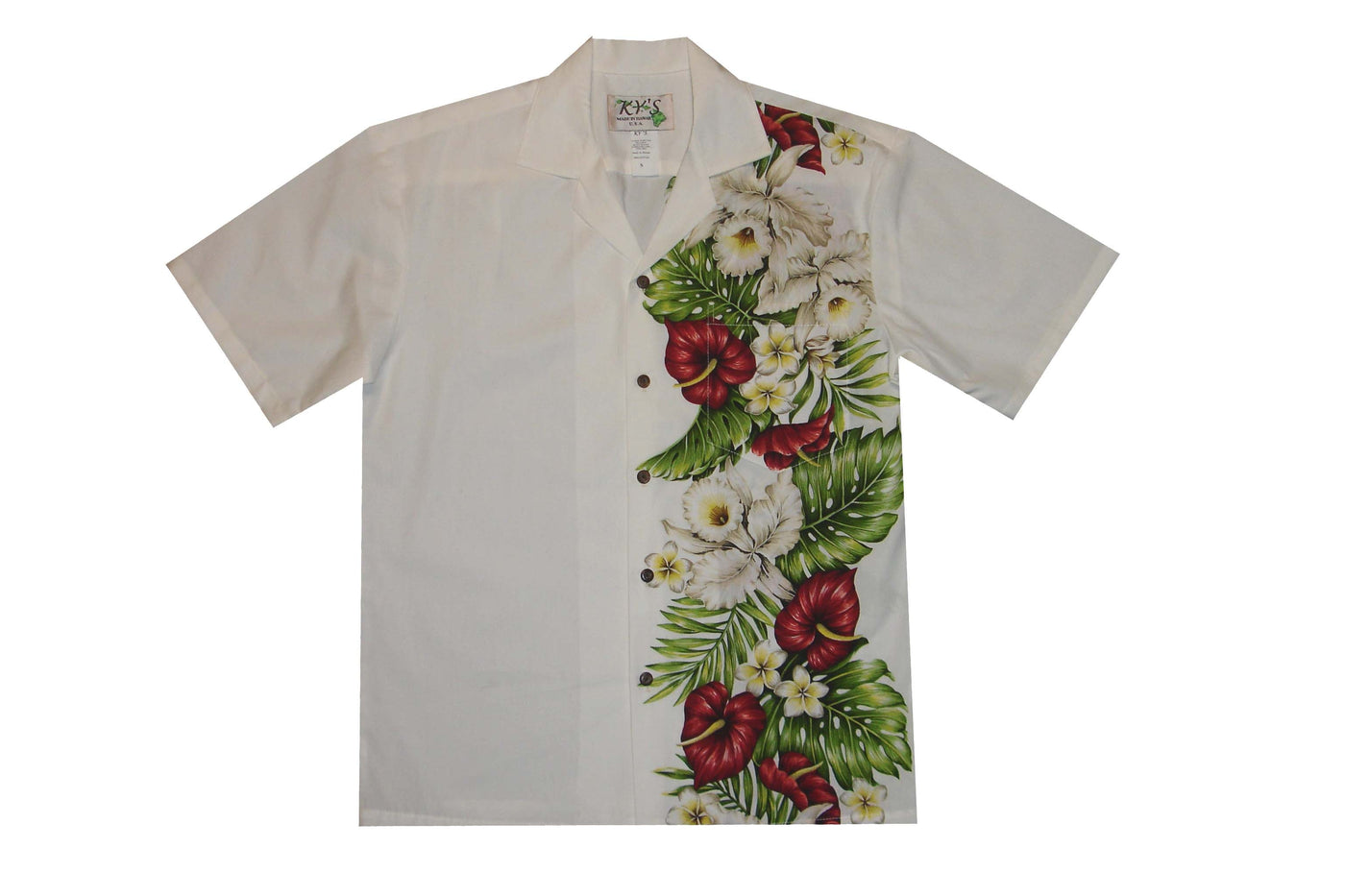 Men's Hawaiian Wedding or Party Cotton Shirt Kona Tropical Flower Side Pattern