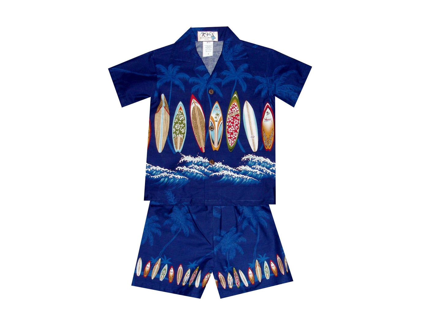 Surf Board Hawaiian Boy Shirt -Navy