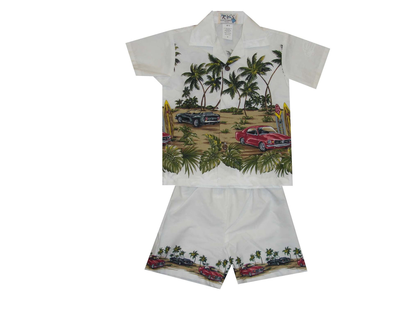 Woody Car Beach Hawaiian Boy Shirt -White