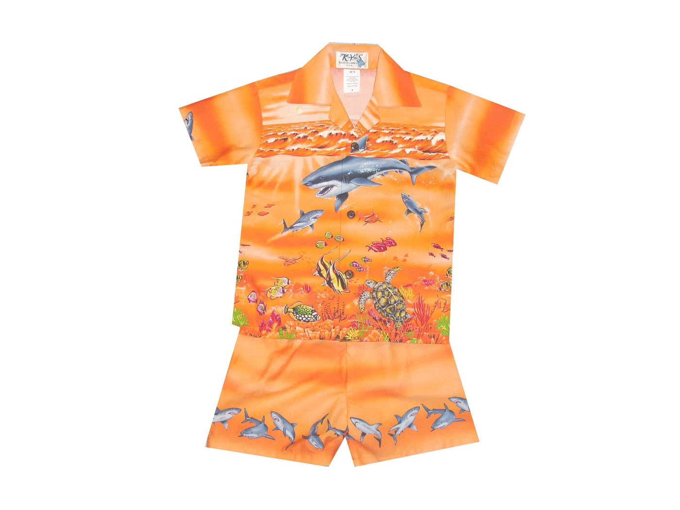 Shark Ocean Hawaiian Boy Shirt -Orange