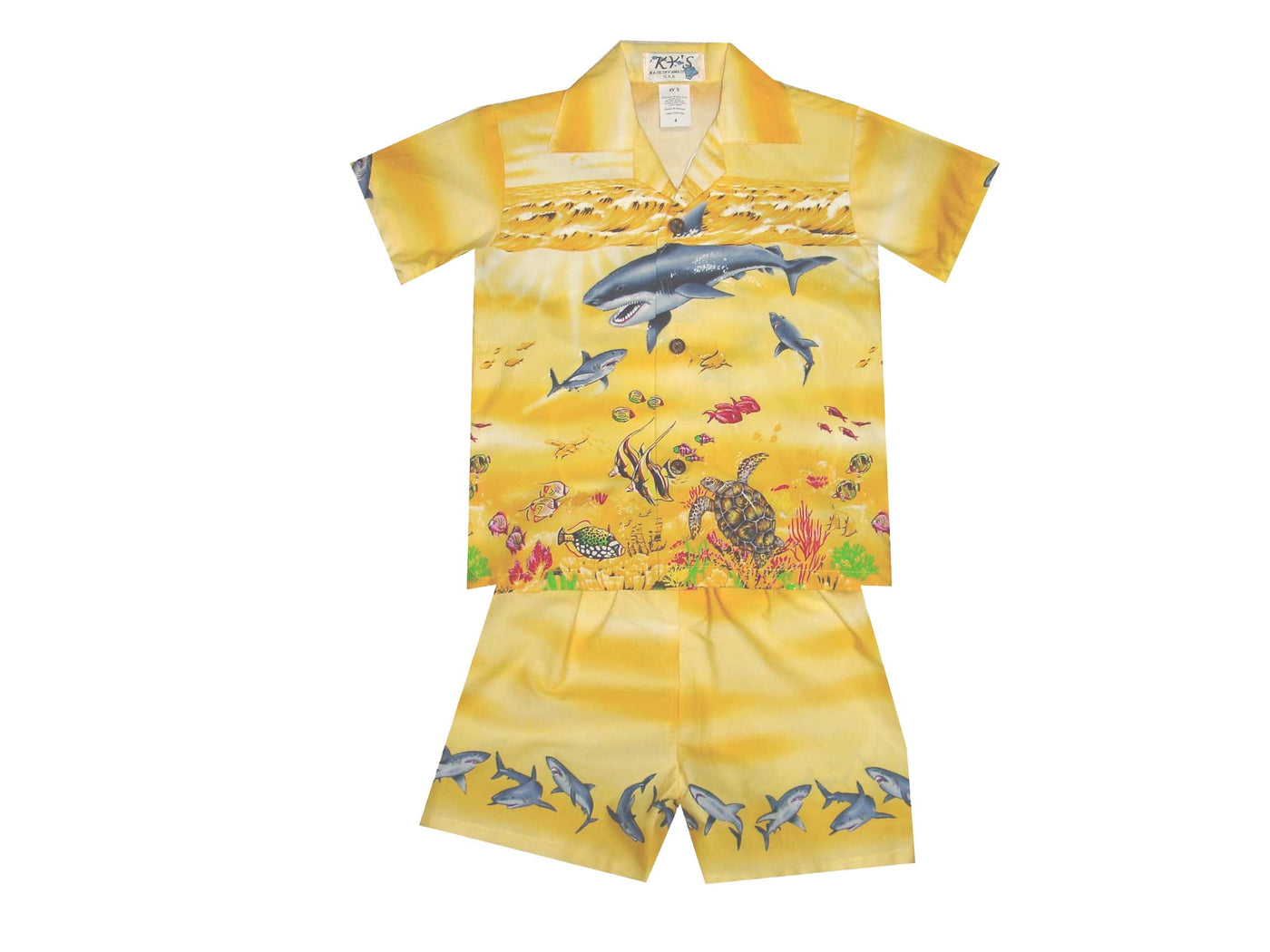 Shark Ocean Hawaiian Boy Shirt -Yellow