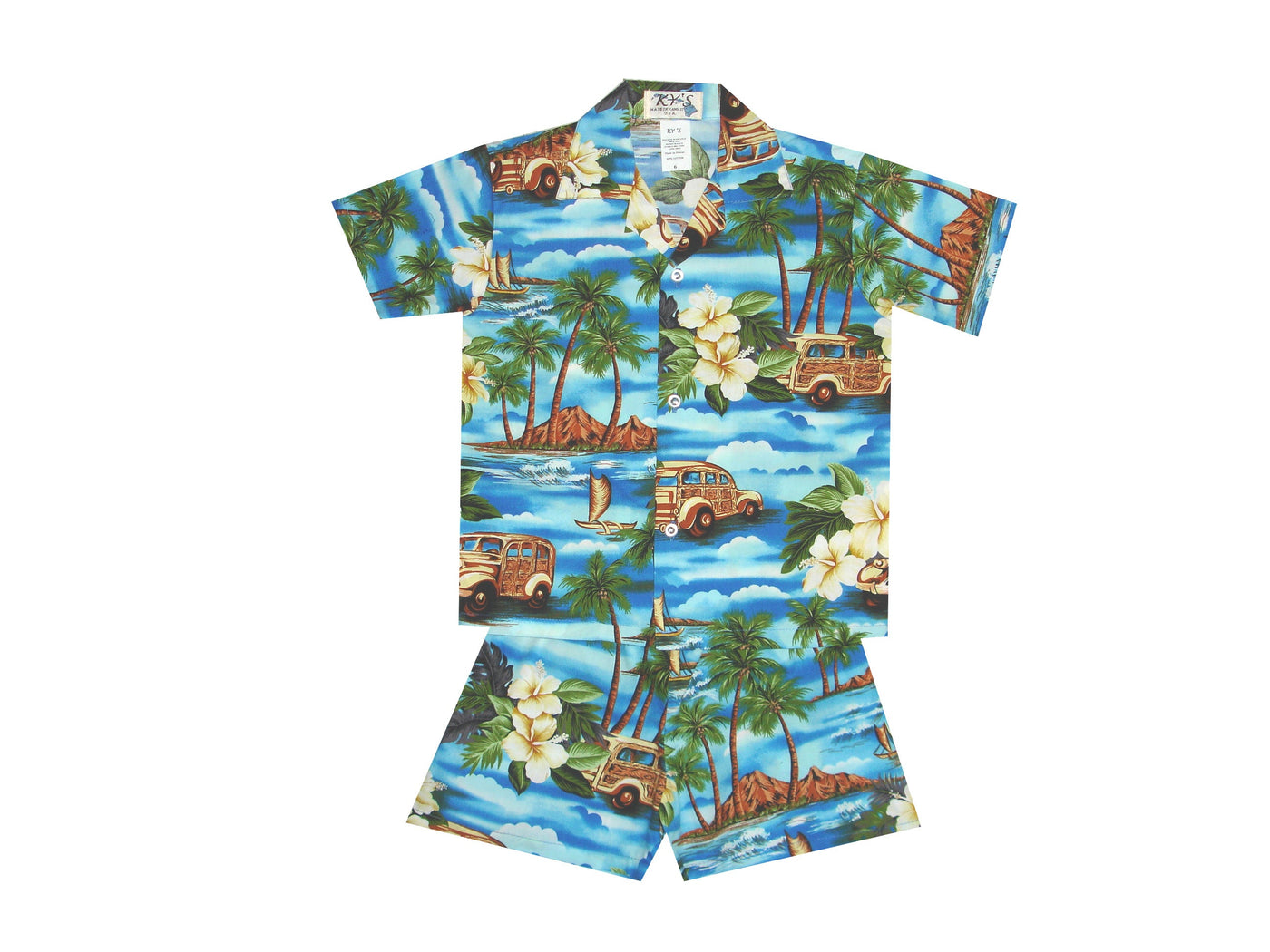 Car Parked by the Sea Made in Hawaii 100% Cotton Hawaiian Boy Shirts and Boy Cabana Sets