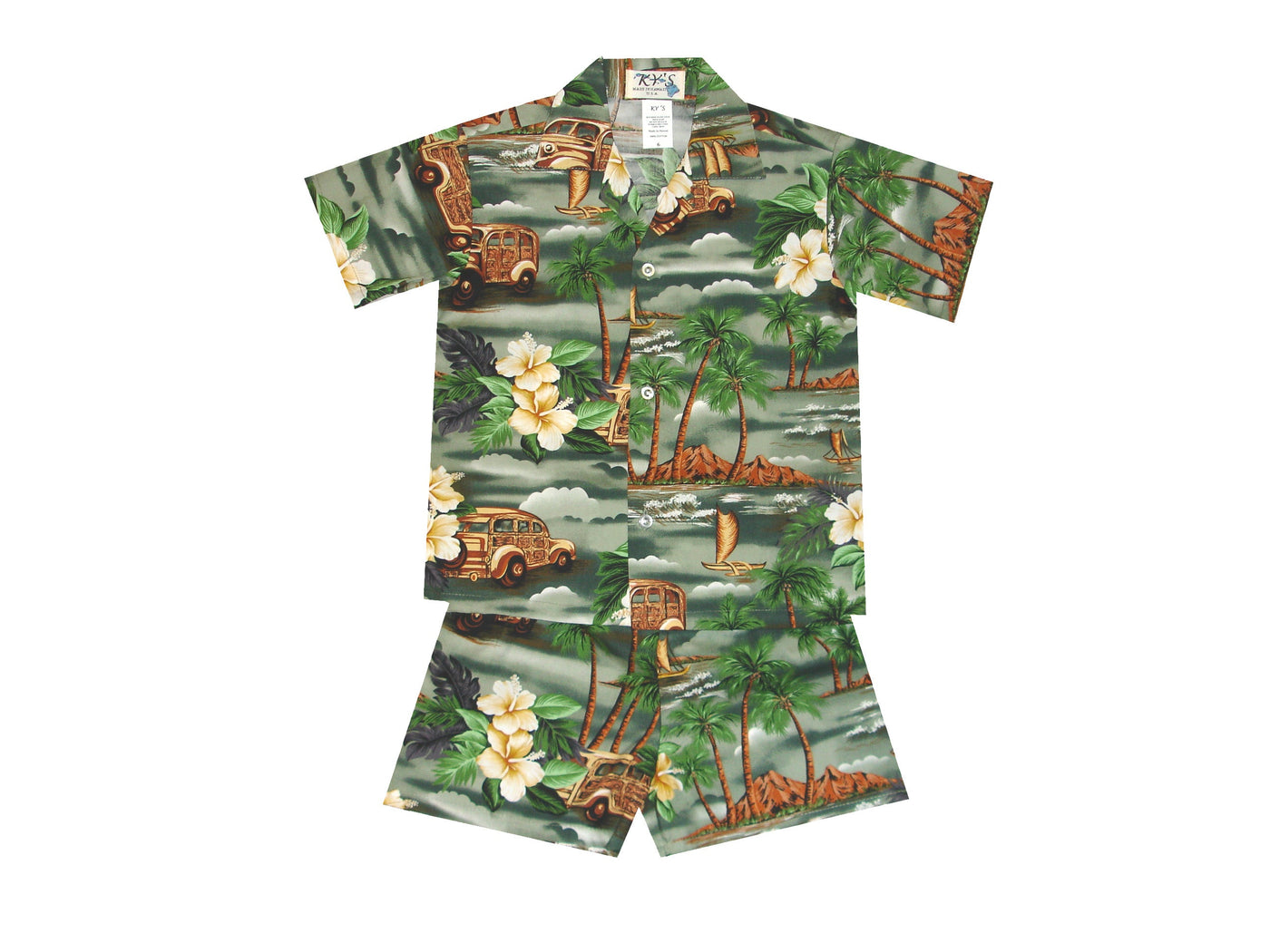 Car Parked by the Sea Made in Hawaii 100% Cotton Hawaiian Boy Shirts and Boy Cabana Sets