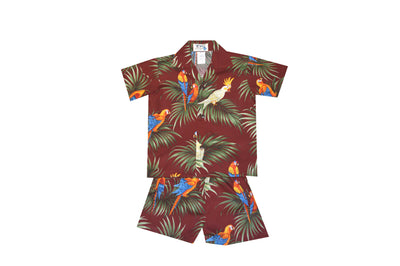 Parrot on the Leaf Cotton Hawaiian Boy Shirts and Boy Cabana Sets