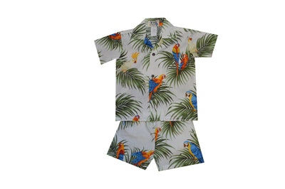 Parrot on the Leaf Cotton Hawaiian Boy Shirts and Boy Cabana Sets