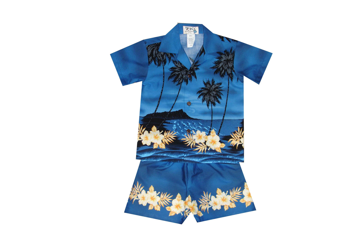 Palm Tree Silhoutte Hawaiian Boy Shirt -Navy