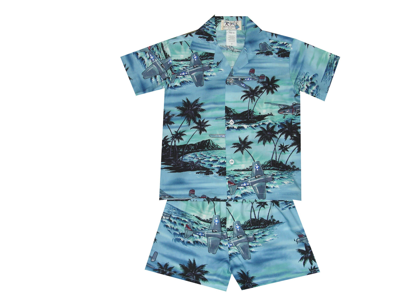 Helicopter on the Island Cotton Hawaiian Boy Shirts and Boy Cabana Sets