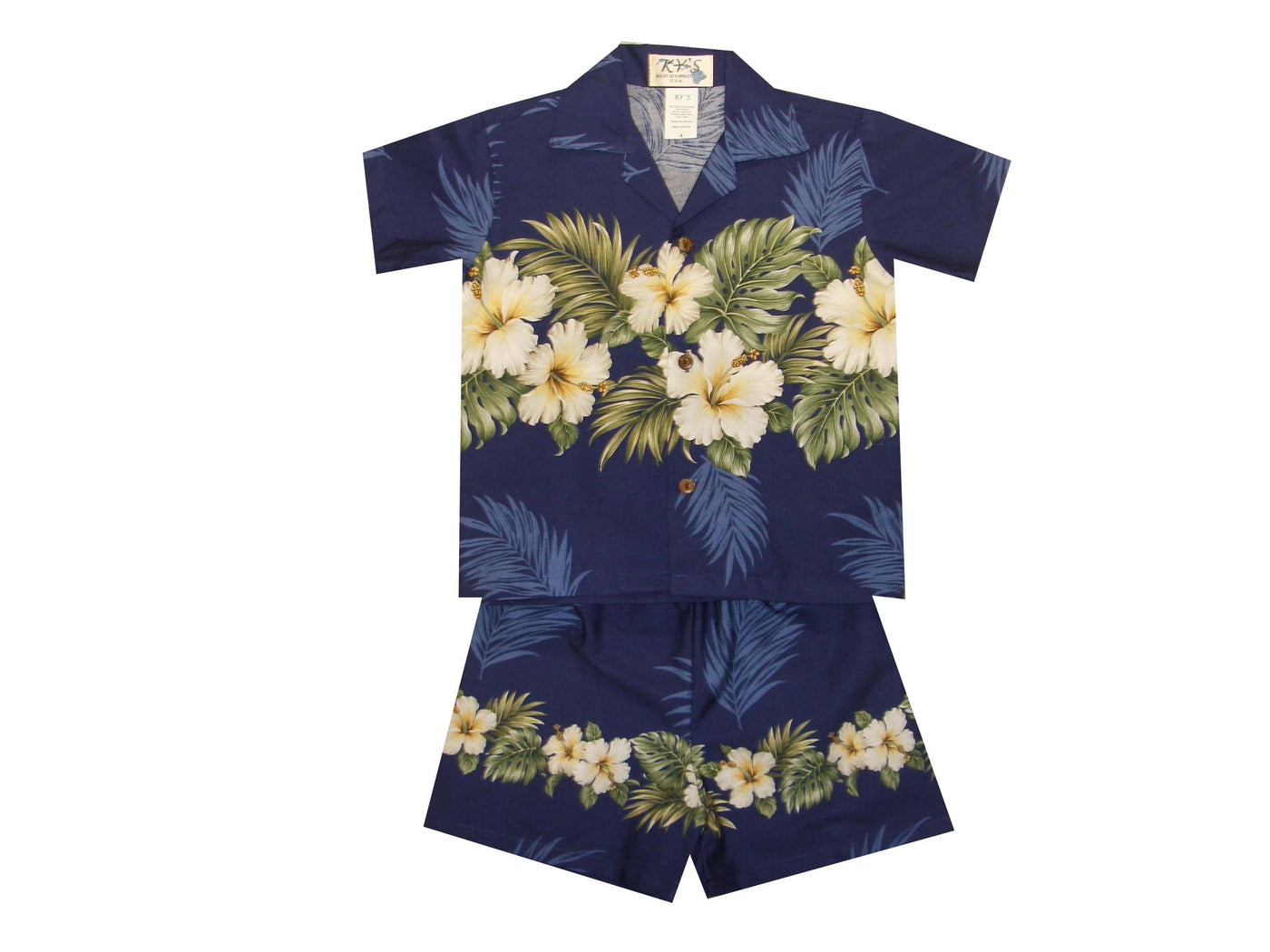 Original Hibiscus Hawaiian Boy Shirt -Navy