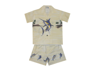 Marlin Island Hawaiian Boy Shirt -Cream