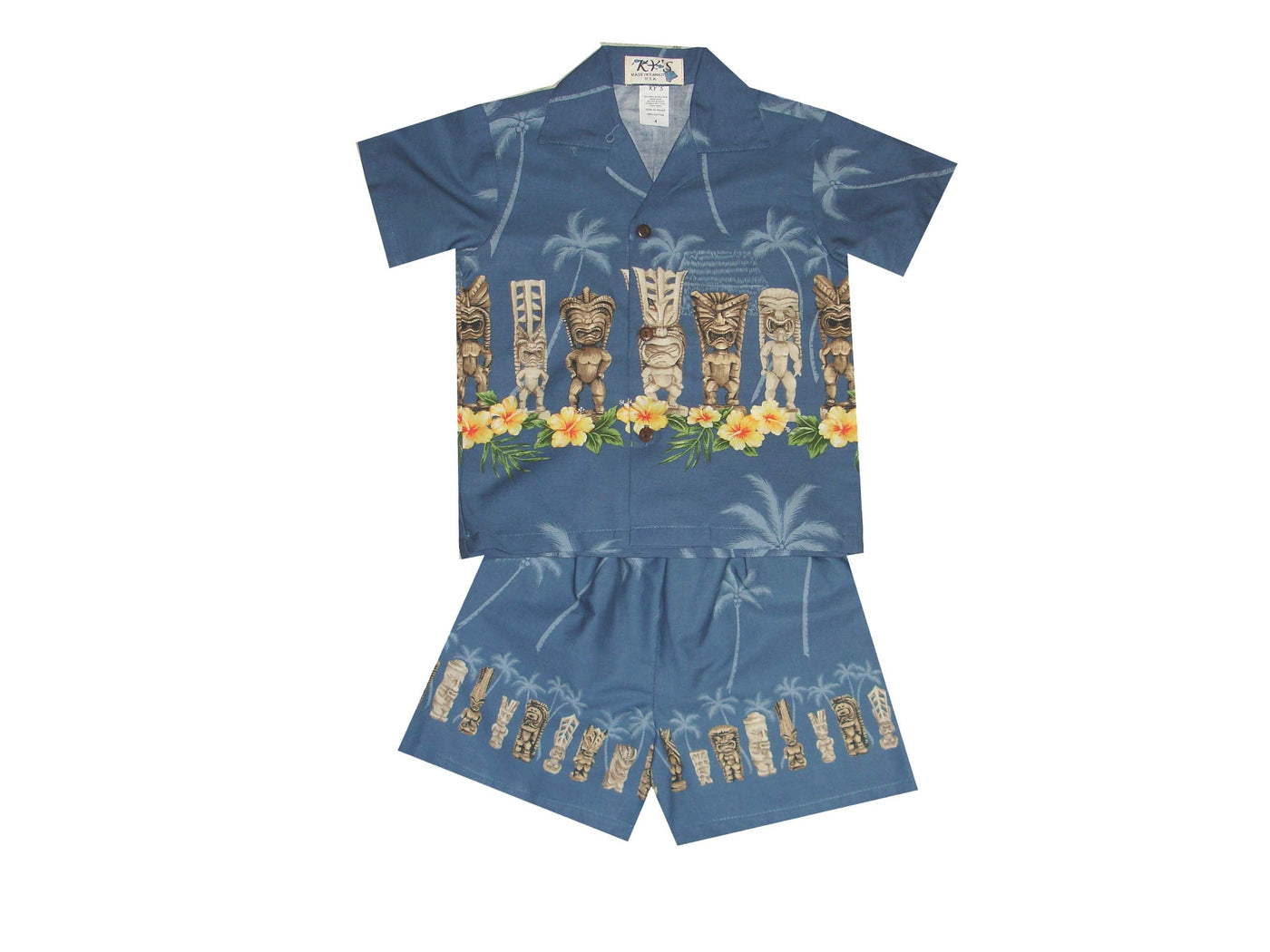 Tiki Hawaiian Boy Shirt -Blue