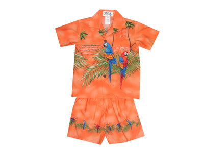 Parrot Island Hawaiian Boy Shirt -Orange