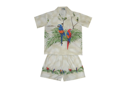 Parrot Island Hawaiian Boy Shirt -White