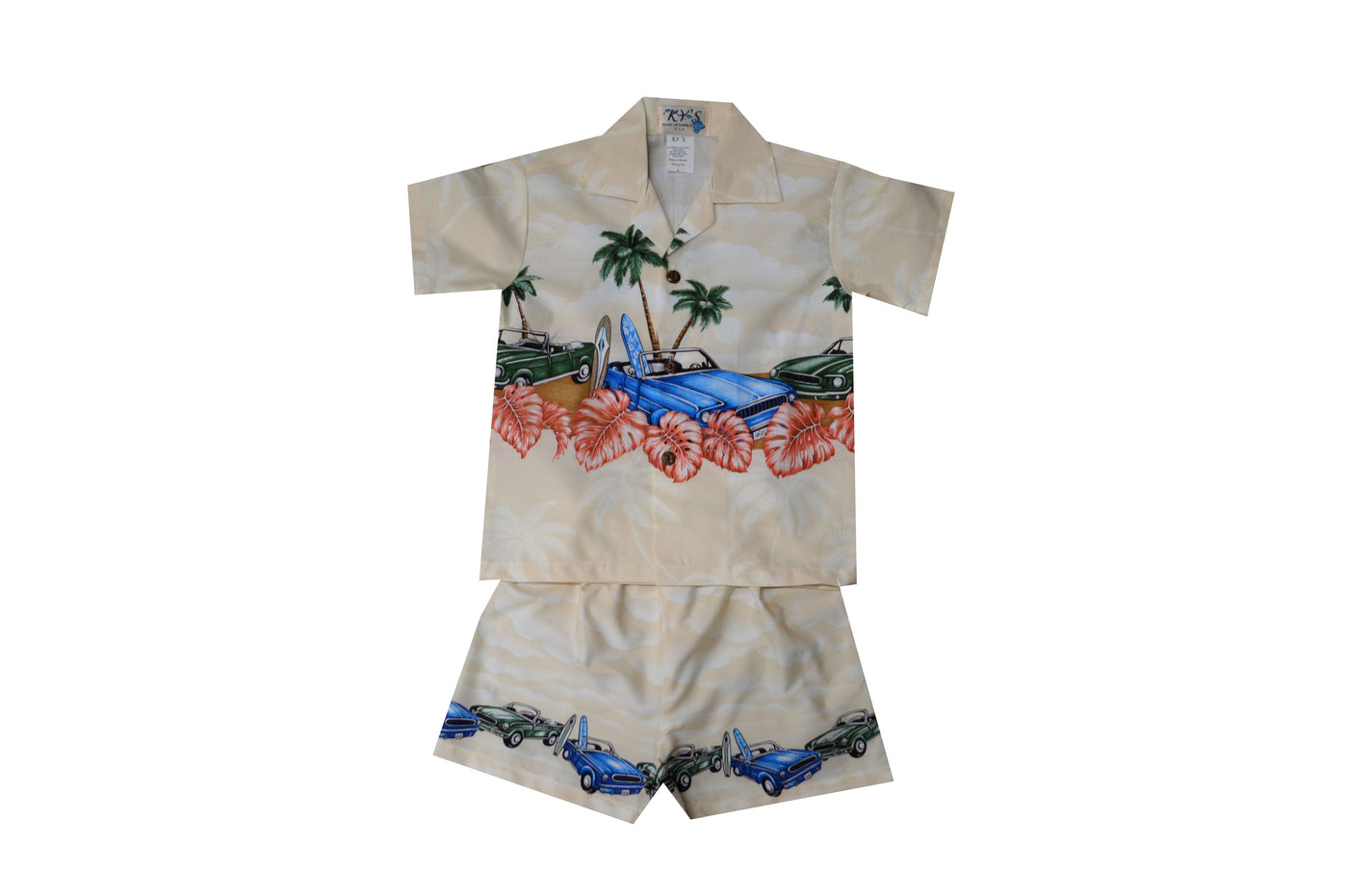 Muscle Car Hawaiian Boy Shirt -Cream