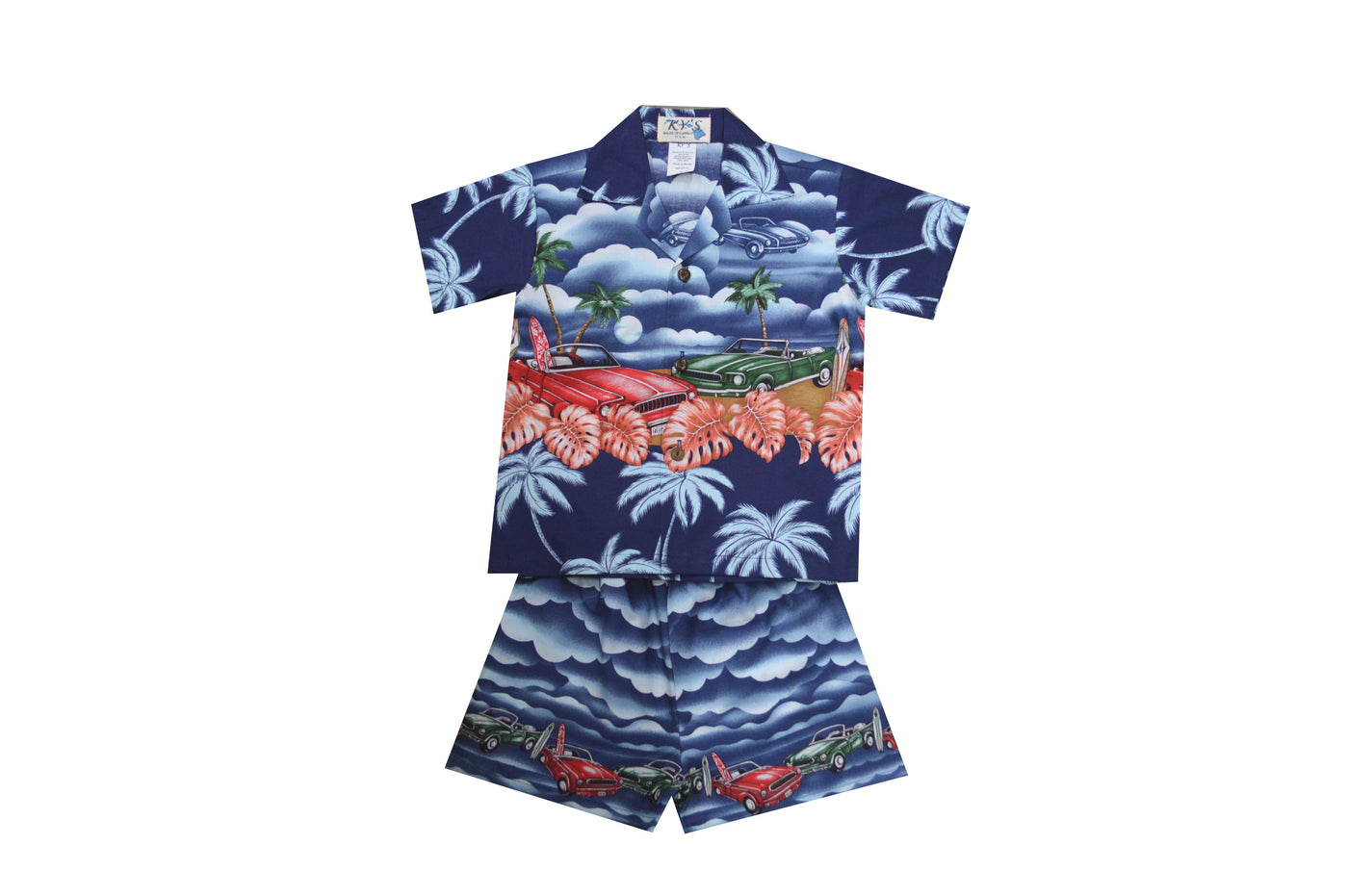 Muscle Car Hawaiian Boy Shirt -Navy