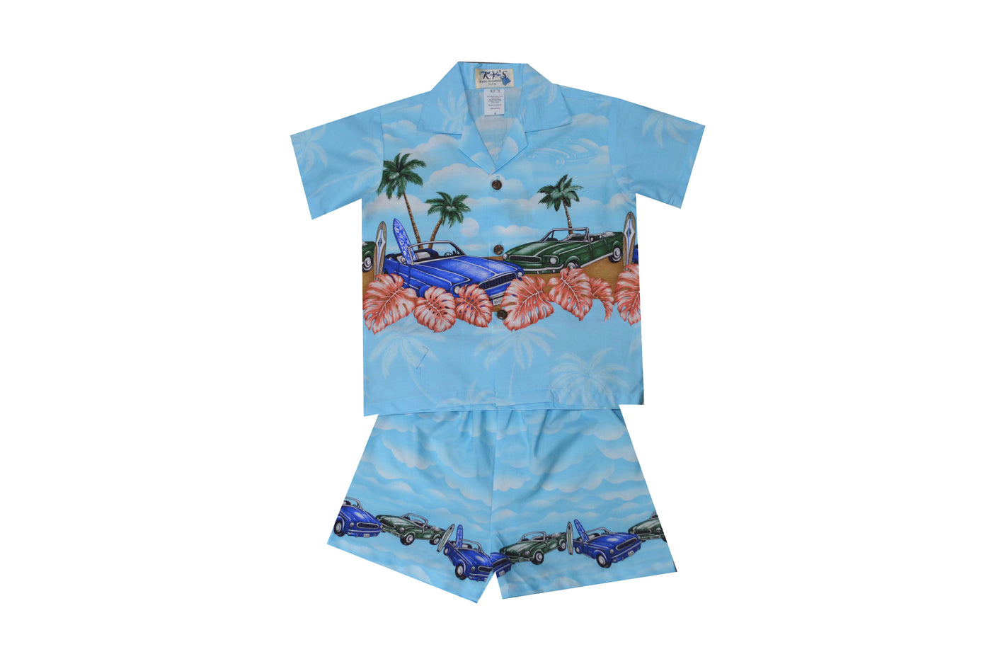 Muscle Car Hawaiian Boy Shirt -Blue