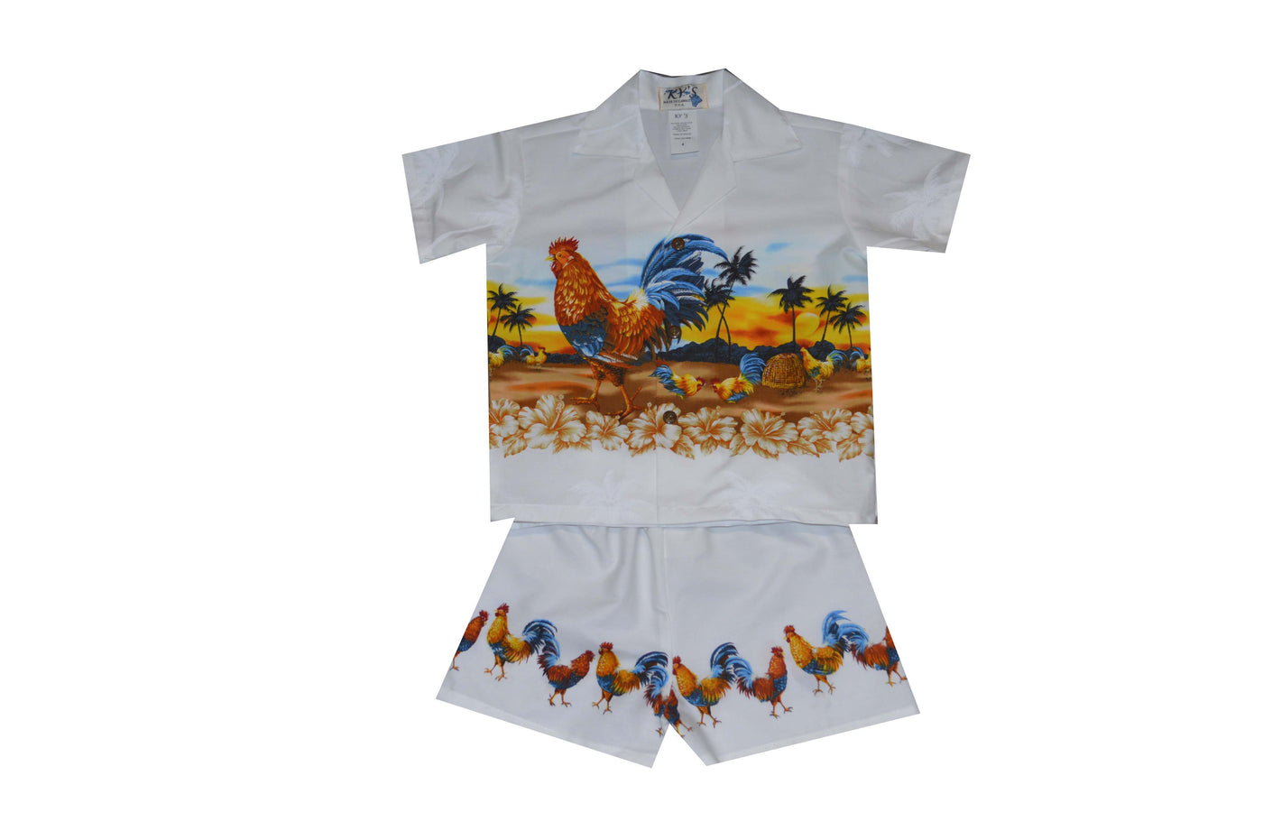 Hawaii Rooster Hawaiian Boy Sets and Boy's Shirt -White