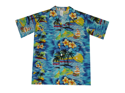 Matching Boy's Sets and Girl Dress Sunset in Ocean with Aloha and Hawaii Printed on.