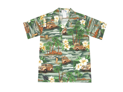 Car Parked by the Sea Made in Hawaii 100% Cotton Hawaiian Boy Shirts and Boy Cabana Sets