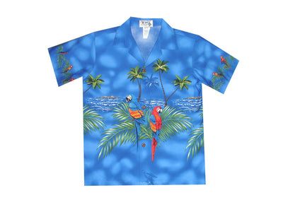 Parrot Island Hawaiian Boy Shirt -Navy