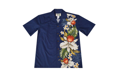 Made in Hawaii Hilo Orchids Side Floral Design Hawaiian Long Dress Matching Men's Shirt