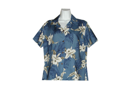 Women Rayon Aloha Shirt Lulumahu Orchid Design