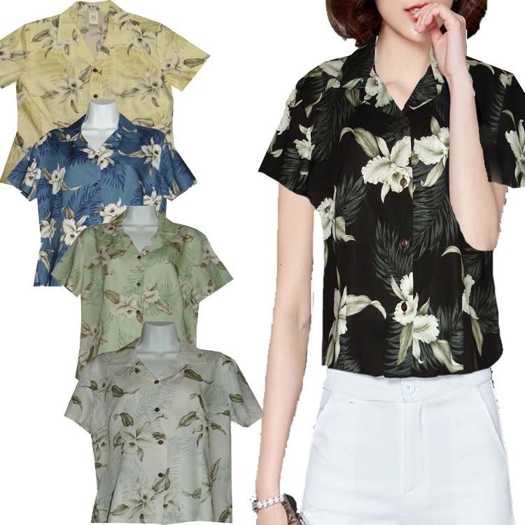 Women Rayon Aloha Shirt Lulumahu Orchid Design