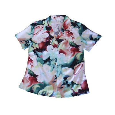 Rayon Women Aloha Shirt Aqua Floral Patterns