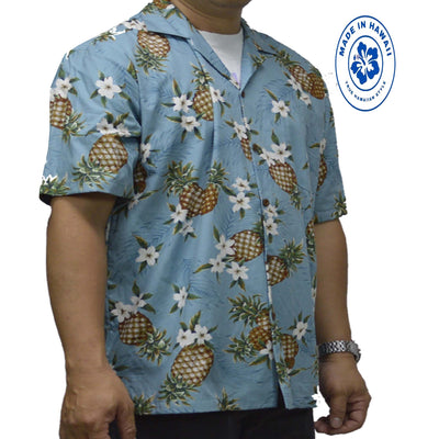 Cotton Hawaiian Shirt Golden Pineapple-BLue