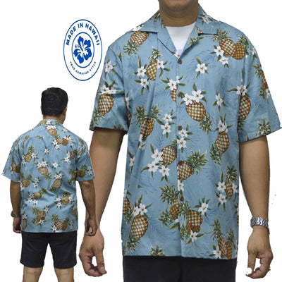 Cotton Hawaiian Shirt Golden Pineapple-BLue