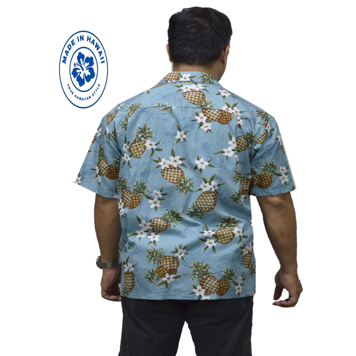 Cotton Hawaiian Shirt Golden Pineapple-BLue