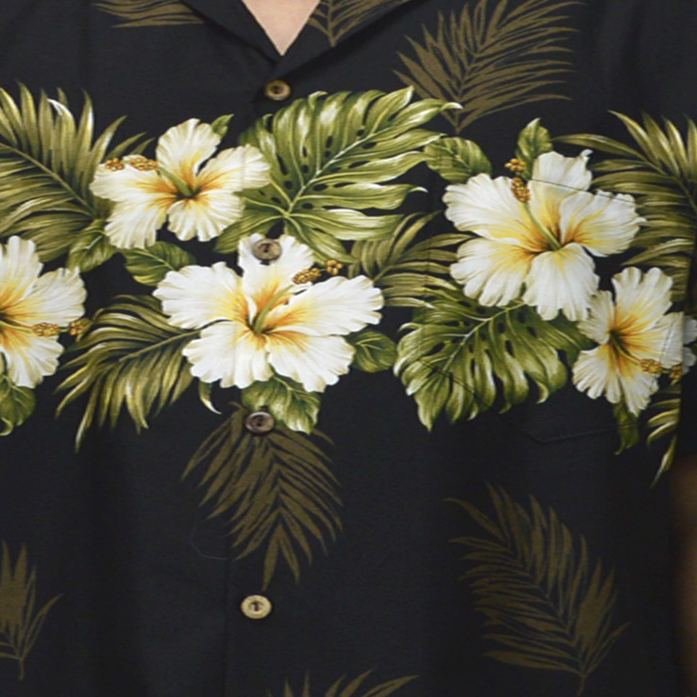 Ky's Hawaiian Cotton Shirt Original Hibiscus - Black