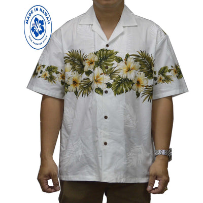 Ky's Hawaiian Cotton Shirt Original Hibiscus - White