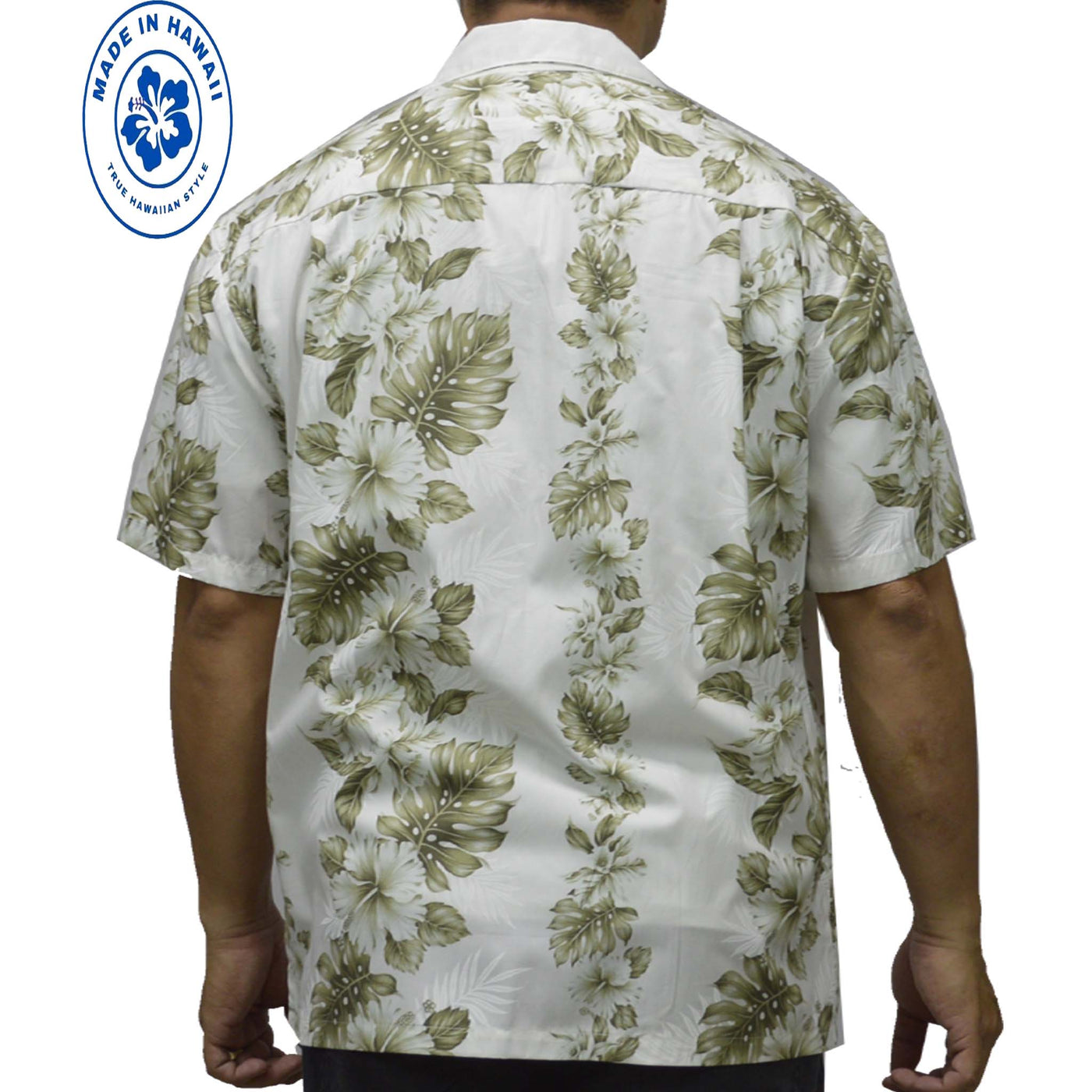 Cotton Hawaiian Shirt Hibiscus Classic-White