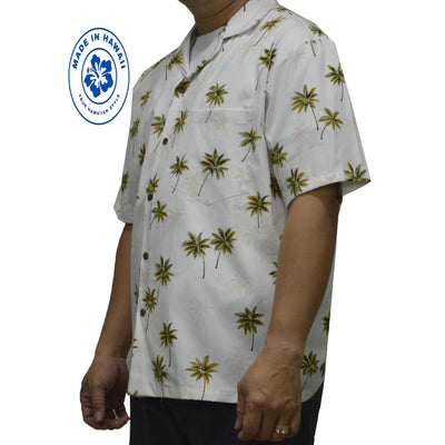 Cotton Hawaiian Shirt Coconut Trees-White