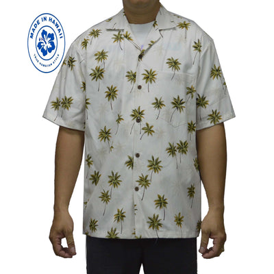 Cotton Hawaiian Shirt Coconut Trees-White