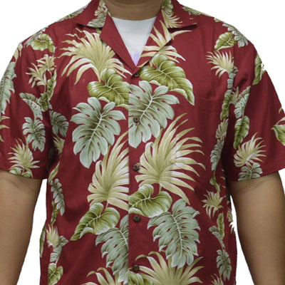 Cotton Hawaiian Shirt Hawaii Leaf -Red