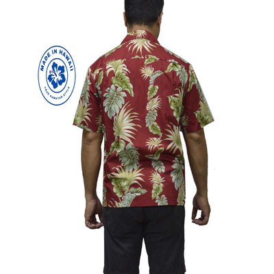 Cotton Hawaiian Shirt Hawaii Leaf -Red