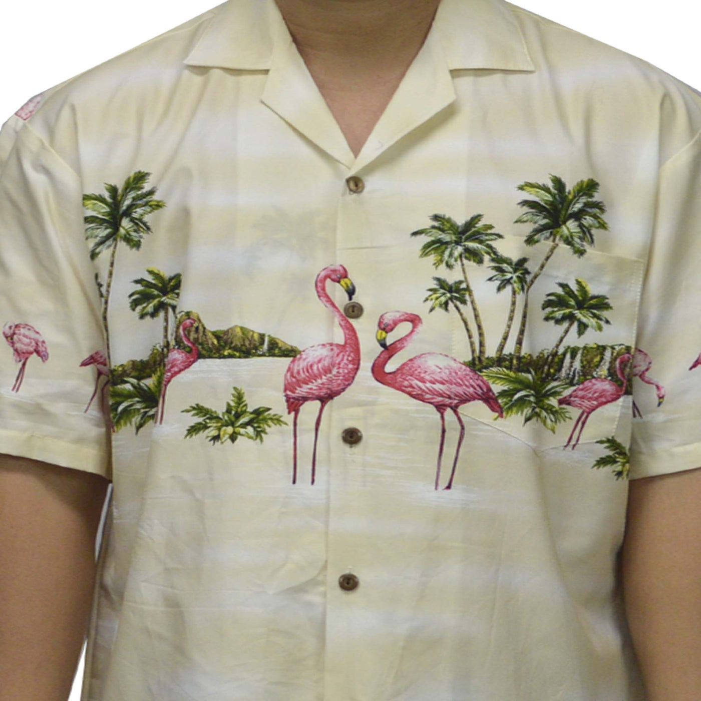 Ky's Hawaiian Cotton Shirt Pink Flamingo-Cream