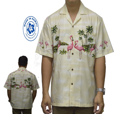 Ky's Hawaiian Cotton Shirt Pink Flamingo-Cream