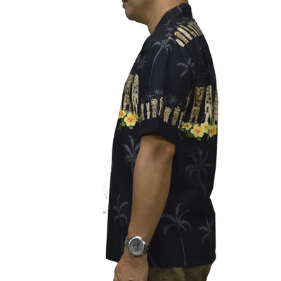 Ky's Hawaiian Cotton Shirt Lucky Tiki-Black